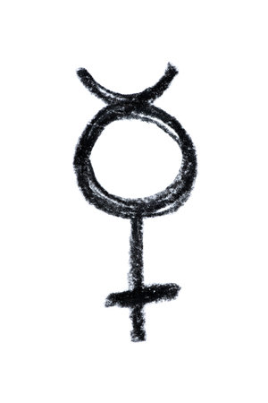 A hand-drawn Mercury symbol in black pencil isolated on a white background. Perfect for astrology-themed designs, horoscope articles, and spiritual projectsの写真素材