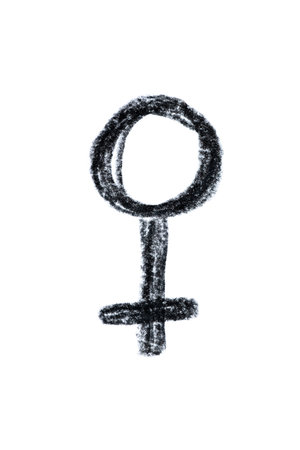 A hand-drawn Venus symbol in black pencil isolated on a white background. Perfect for astrology-themed designs, horoscope articles, and spiritual projectsの写真素材