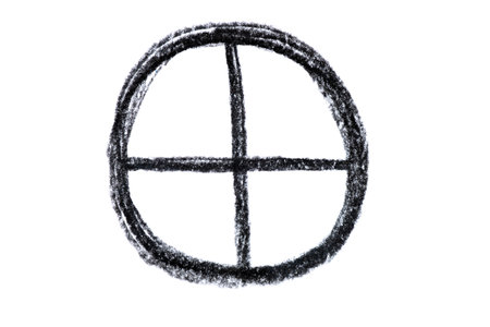 A hand-drawn Earth symbol in black pencil isolated on a white background. Perfect for astrology-themed designs, horoscope articles, and spiritual projectsの写真素材