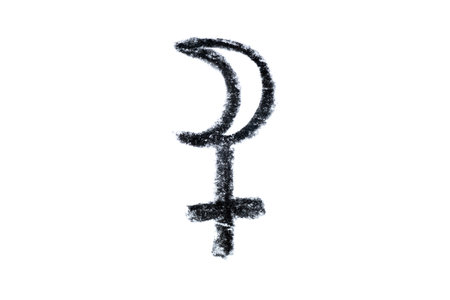 A hand-drawn Selena symbol in black pencil on a white backgroundの写真素材