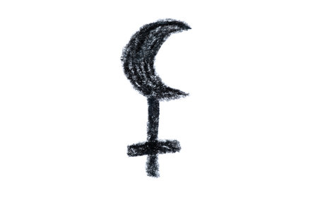 A hand-drawn Lilith symbol in black pencil on a white backgroundの写真素材