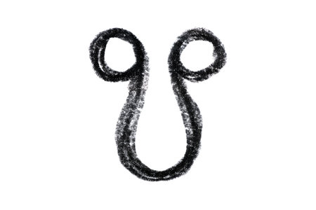 A hand-drawn Ketu symbol in black pencil on a white backgroundの写真素材