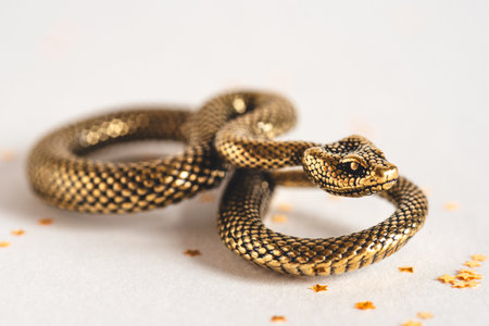 Bronze snake figurine on a white background. The symbol of 2025.の写真素材