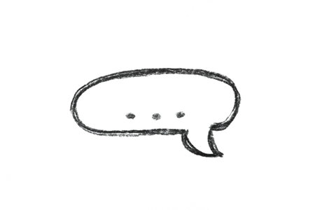 A photo of a monochrome drawing of a speech bubble on white background.の写真素材