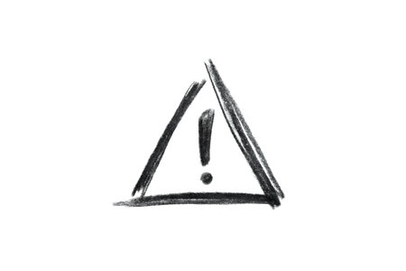 A black pencil sketch of an attention sign isolated on white backgroundの写真素材