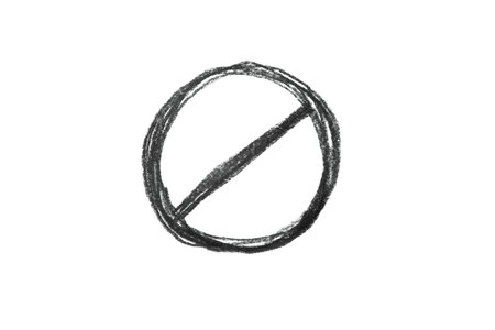 A black pencil sketch of a prohibited sign isolated on white backgroundの写真素材