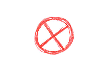 A red pencil sketch of a prohibited sign isolated on white backgroundの写真素材