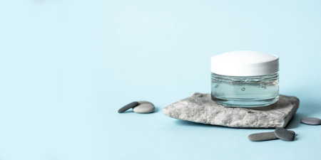 Transparent Skincare Product with Bubbles on Minimalist Background for Beauty and Wellness Conceptの写真素材