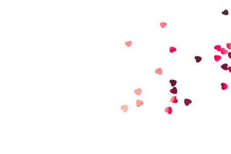 White background with red hearts. Valentine's day concept. Top view. Copy space for text.の写真素材