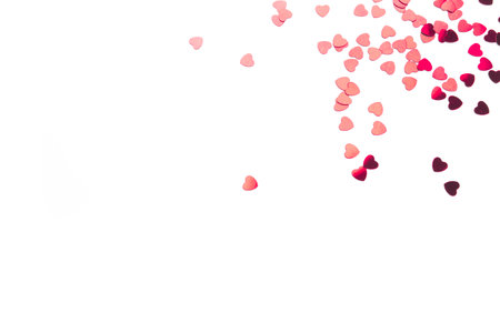 White background with red hearts. Valentine's day concept. Top view. Copy space for text.の写真素材
