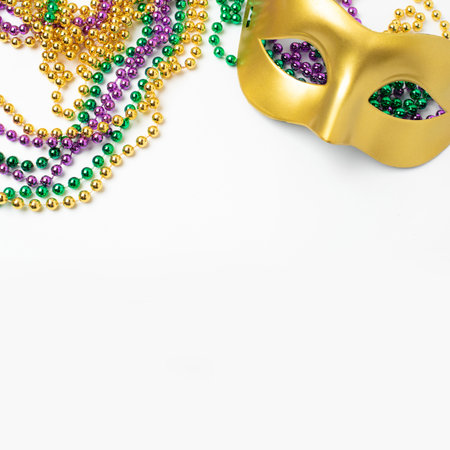 Mardi gras beads frame on white backgroundの写真素材