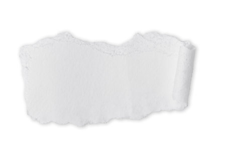 A torn piece of white paper isolated on a white background. Perfect for eco-friendly designs and art projectsの写真素材