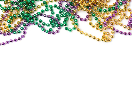 Mardi Gras beads isolated on white backgroundの写真素材