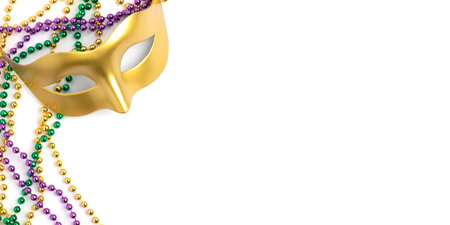 Mardi gras beads frame isolated on white backgroundの写真素材