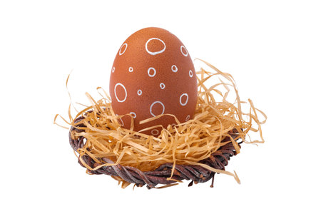 One Easter egg with a white ornamentの写真素材