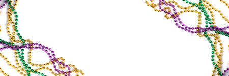 Mardi Gras beads isolated on white backgroundの写真素材