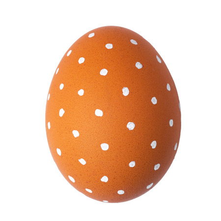 One Easter egg is a natural brown color with a minimalistic white pattern isolated on a white background.の写真素材