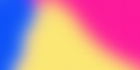 A vibrant gradient background with vibrant pink, blue and yellow hues blending seamlessly into each other. A design with a subtle noise texture that adds depth and visual interest.の写真素材