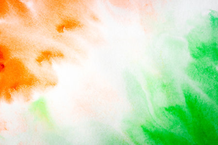 Watercolor background in the colors of the Indian flag for independence day. Website banner and greeting card design template.の写真素材