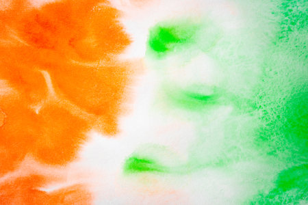 Watercolor background in the colors of the Indian flag for independence day. Website banner and greeting card design template.の写真素材