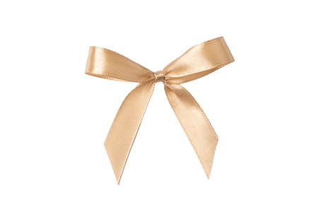 Beautiful beige gift bow isolated on white backgroundの写真素材