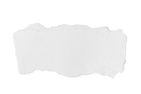 A torn piece of white paper isolated on a white background. Perfect for eco-friendly designs and art projectsの写真素材