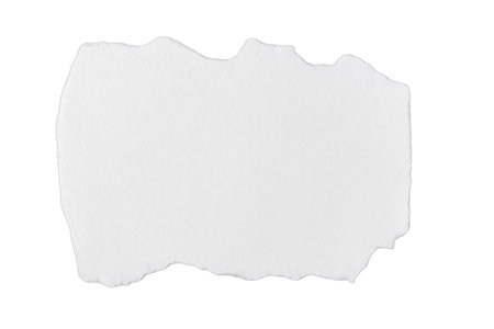 A torn piece of white paper isolated on a white background. Perfect for eco-friendly designs and art projectsの写真素材