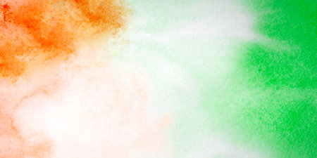 Watercolor background in the colors of the Indian flag for independence day. Website banner and greeting card design template.の写真素材