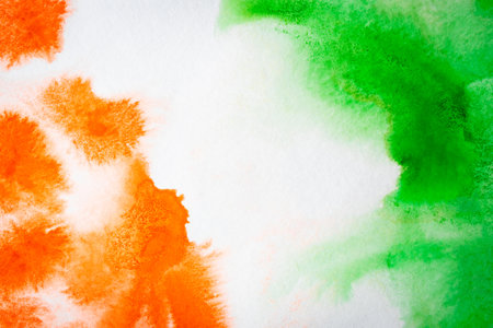 Watercolor background in the colors of the Indian flag for independence day. Website banner and greeting card design template.の写真素材