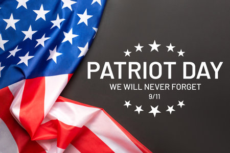 Blue background with American flag. Patriot day. Website banner and greeting card design template.