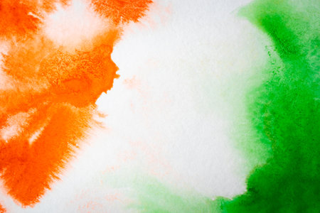 Watercolor background in the colors of the Indian flag for independence day. Website banner and greeting card design template.の写真素材