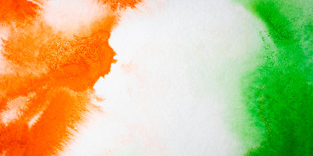 Watercolor background in the colors of the Indian flag for independence day. Website banner and greeting card design template.の写真素材