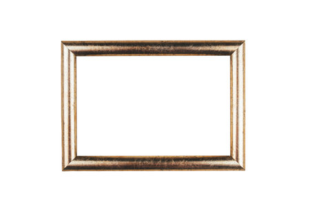 Golden aged photo frame isolated on a white backgroundの写真素材