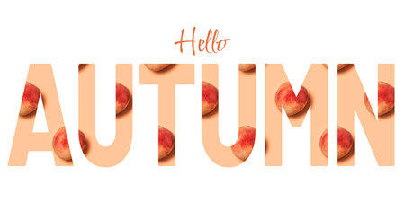 An autumn concept banner with a creative text-cutting effect and a pattern of fresh peaches