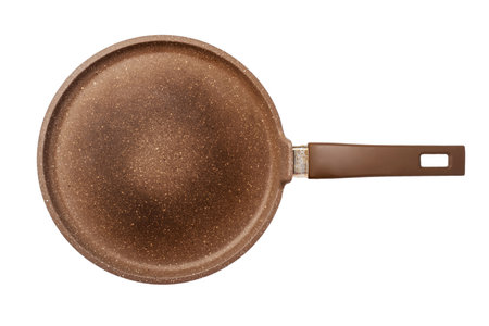 Top view frying pan isolated on white backgroundの写真素材