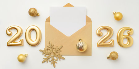 Metal numbers 2026 on a white table. Happy New Year 2026 is coming concept.