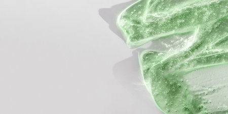 Green cosmetic smear gel texture on a white background