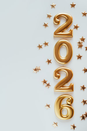 Metal numbers 2026 on a white table. Happy New Year 2026 is coming concept.