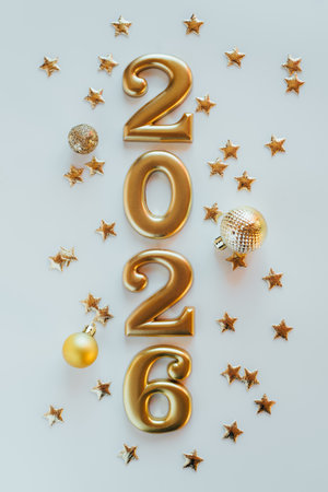Metal numbers 2026 on a white table. Happy New Year 2026 is coming concept.