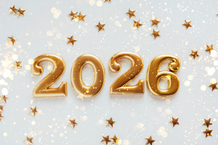 Metal numbers 2026 on a white table. Happy New Year 2026 is coming concept.