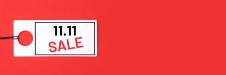 11.11 single day sale concept. White tag on red background