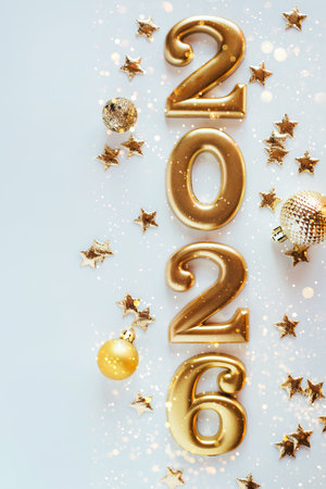Metal numbers 2026 on a white table. Happy New Year 2026 is coming concept.