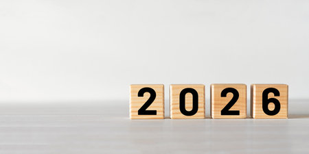Wooden cubes with numbers of 2026