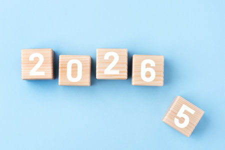 Wooden cubes with numbers of the New Year 2026