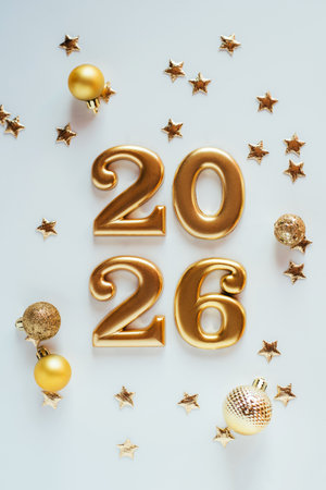Happy New Year 2026. Golden numbers on a white backgroundの写真素材