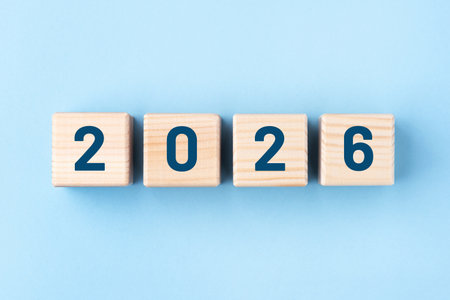 Wooden cubes with numbers of the New Year 2026の写真素材