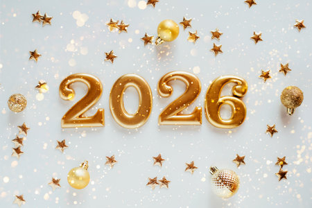 Happy New Year 2026. Golden numbers on a white background