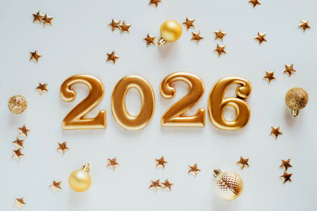 Metal numbers 2026 on a white table. Happy New Year 2026 is coming concept.の写真素材