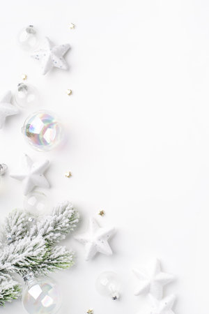 Festive Christmas ornaments on a white background.の写真素材