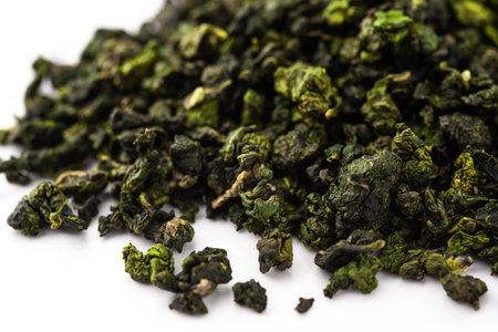 Chinese oolong tea on white background